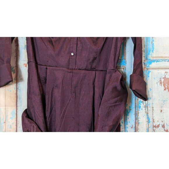 Emma Street Womens Size 14 Wine Purple Collared Tie Front Tafetta Dress 1123210 - Picture 3 of 10